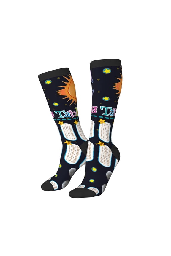 Knee High Socks for Women Men Athletic - Space Math Times Tables Thigh-High Black Sole Comfort Breathable Long Socks for Casual Travel Running
