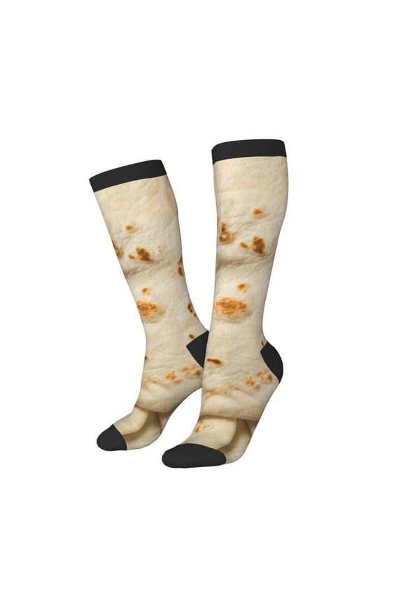 Knee High Socks for Women Men Athletic - Taco Tortillas Thigh-High Black Sole Comfort Breathable Long Socks for Casual Travel Running