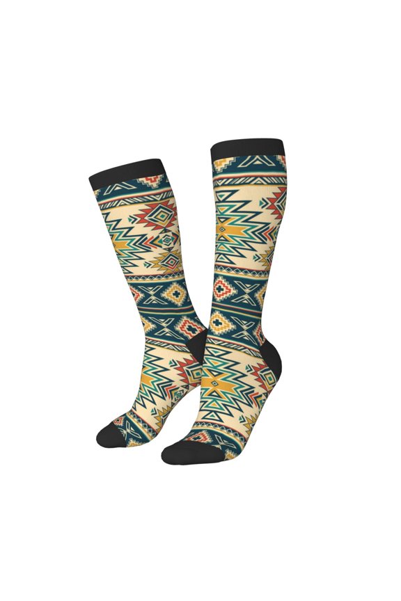 Knee High Socks for Women Men Athletic - Traditional Tribal Aztec1 Thigh-High Black Sole Comfort Breathable Long Socks for Casual Travel Running