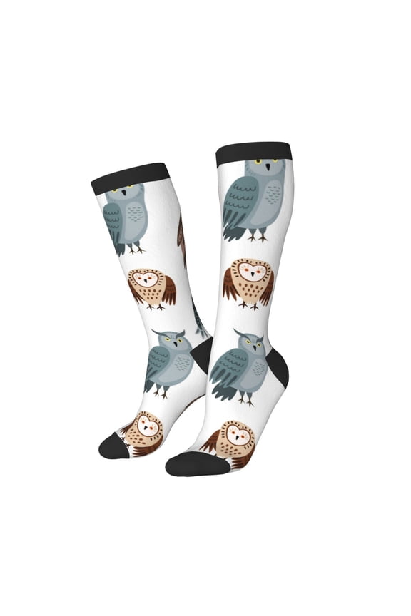Knee High Socks for Women Men Athletic - Ugly Dorky Owl Thigh-High Black Sole Comfort Breathable Long Socks for Casual Travel Running
