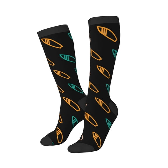 Knee High Socks for Women Men Athletic - colorful surfboard Thigh-High Black Sole Comfort Breathable Long Socks for Casual Travel Running