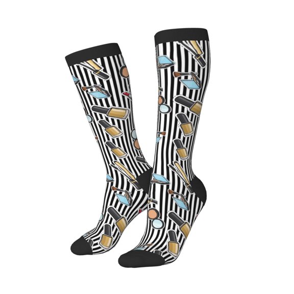 Knee High Socks for Women Men Athletic - cute makeup Thigh-High Black Sole Comfort Breathable Long Socks for Casual Travel Running