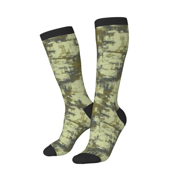 Knee High Socks for Women Men Athletic - green Camouflage pattern Thigh-High Black Sole Comfort Breathable Long Socks for Casual Travel Running