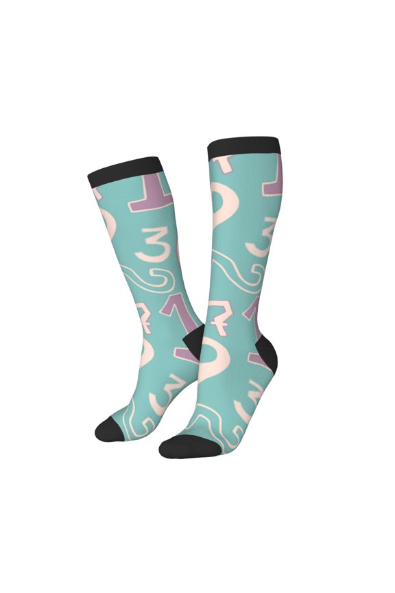 Knee High Socks for Women Men Athletic - green math numbers Thigh-High Black Sole Comfort Breathable Long Socks for Casual Travel Running