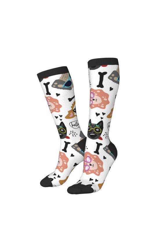 Knee High Socks for Women Men Athletic - hip hop dog Thigh-High Black Sole Comfort Breathable Long Socks for Casual Travel Running