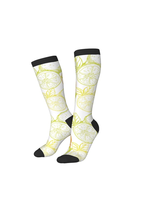 Knee High Socks for Women Men Athletic - lemon potatoes Thigh-High Black Sole Comfort Breathable Long Socks for Casual Travel Running