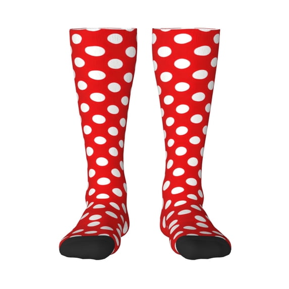 Knee High Socks for Women Polka Dot Red Long Tube Sock Uniform Socks
