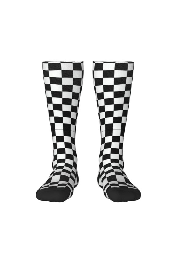 Knee High Socks for Women Race Waving Checkered Flag Long Tube Sock Uniform Socks