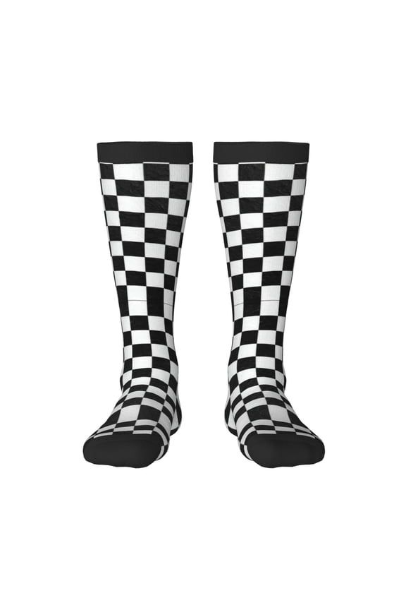 Knee High Socks for Women Race Waving Checkered Flag Long Tube Sock Uniform Socks