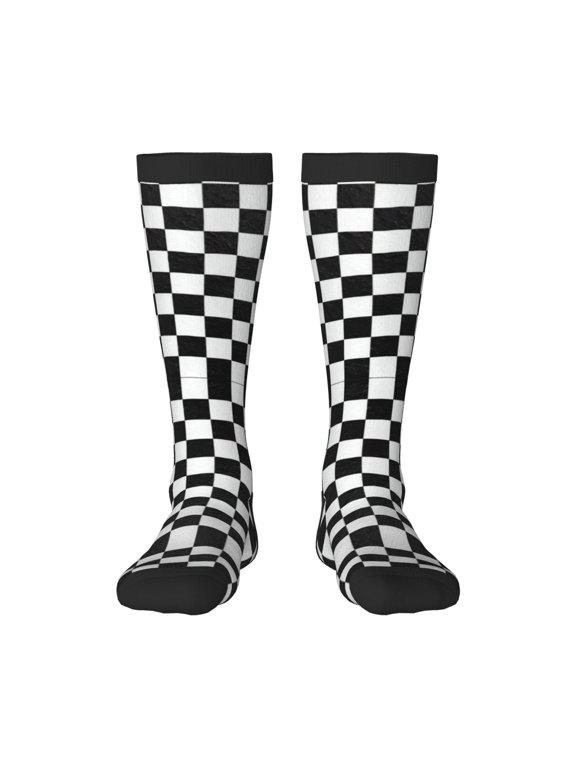Knee High Socks for Women Race Waving Checkered Flag Long Tube Sock Uniform Socks