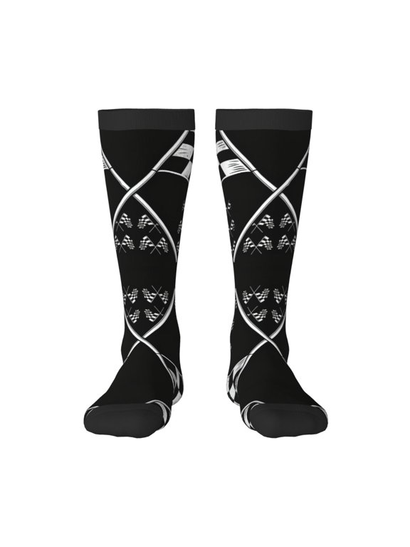 Knee High Socks for Women Racing Checkered Flag Long Tube Sock Uniform Socks