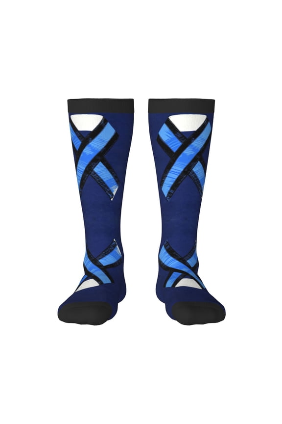 Knee High Socks for Women Thin Blue Line Satin Ribbon Long Tube Sock Uniform Socks