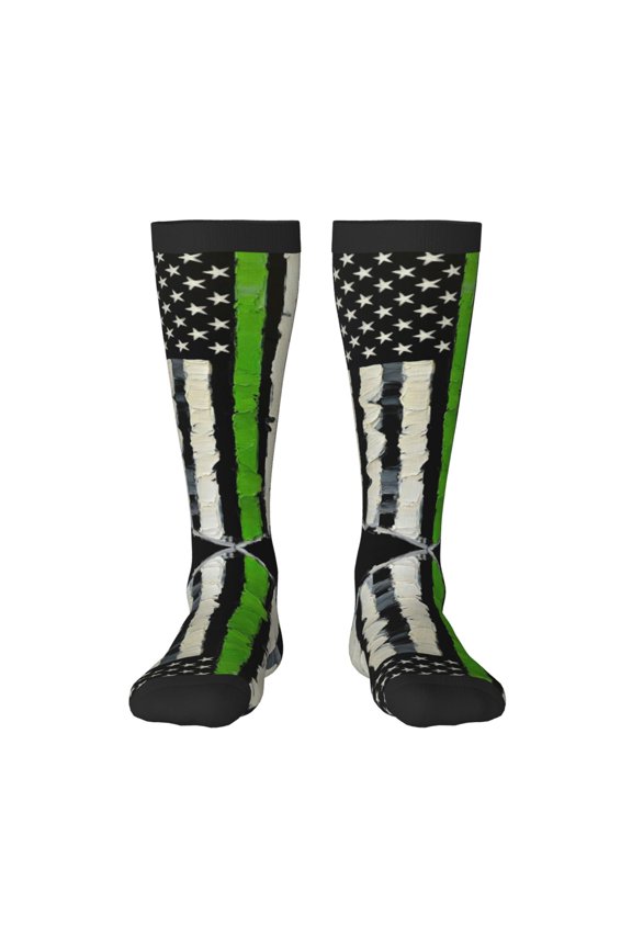 Knee High Socks for Women Thin Green Line Flag Art Long Tube Sock Uniform Socks