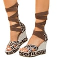 thumbnail image 1 of Knee High Strappy Wedge Sandal for Women with Back Zipper Open Toe Elastic Strap Platform Heels Walking Shoes Brown Size 9.5, 1 of 6