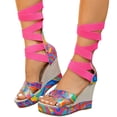 thumbnail image 1 of Knee High Strappy Wedge Sandal for Women with Back Zipper Open Toe Elastic Strap Platform Heels Walking Shoes Pink Size 8.5, 1 of 6