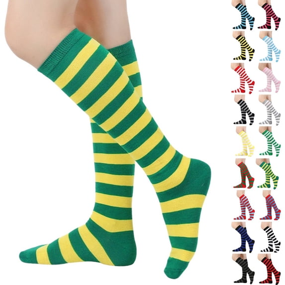 Knee High Striped Socks for Women - Long Thin Tube Sports Thigh High Socks Tall Stockings Army Green