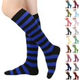 thumbnail image 1 of Knee High Striped Socks for Women - Long Thin Tube Sports Thigh High Socks Tall Stockings Dark Blue, 1 of 4