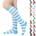 thumbnail image 1 of Knee High Striped Socks for Women - Long Thin Tube Sports Thigh High Socks Tall Stockings Light Blue, 1 of 4