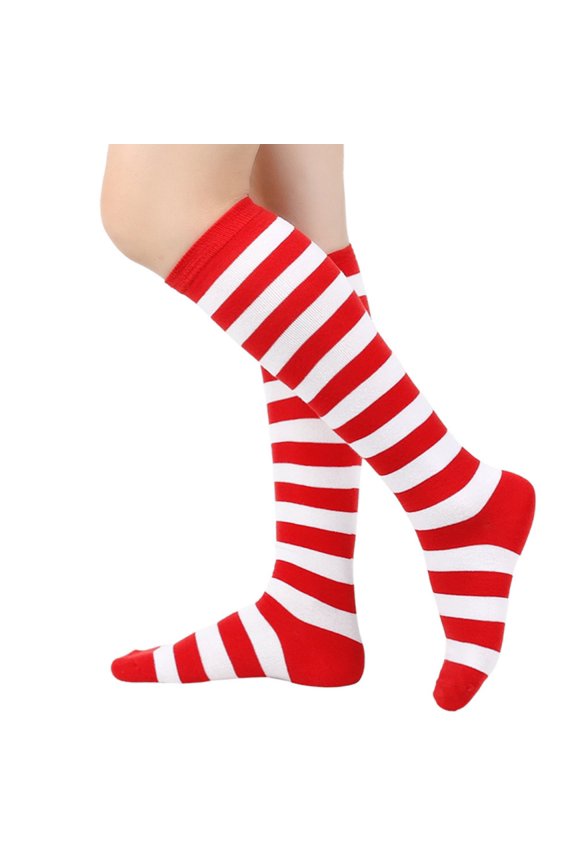 Knee High Striped Socks for Women - Long Thin Tube Sports Thigh High Socks Tall Stockings Red