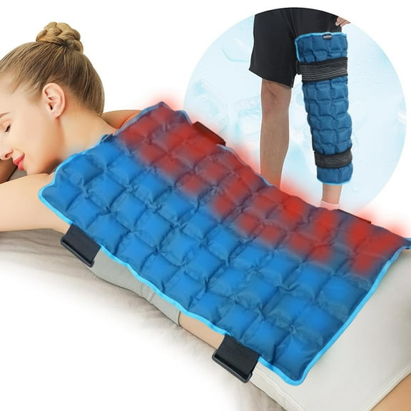 Knee Ice Pack Wrap, Microwave Heating Pad Full Back Ice Pack for Injuries, Reusable Cold Pack Wrap for Leg Neck Shoulder Hip with 2 Rejustable Straps, Ice Blanket for Sleeping & Physical Therapy