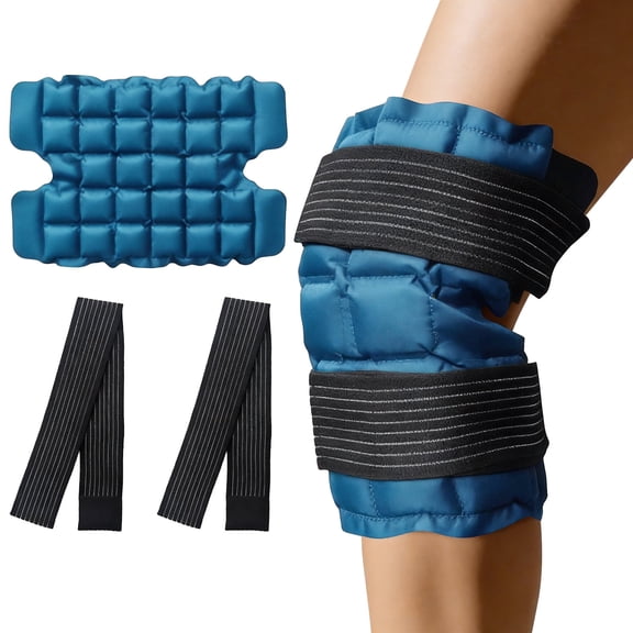 Knee Ice Pack Wrap, Reusable Hot Cold Pack Wrap for Knee, Shoulder & Back, Self-Absorbing Water Resin Gel Pack, Long-Lasting Reusable Gel Cold Pack Knee Wrap with Adjustable Straps, Dark Green