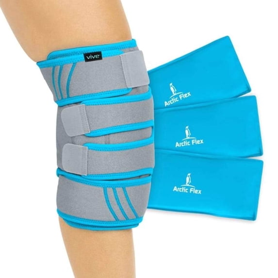 Vive Knee Ice Pack Wrap – Hot and Cold Therapy Gel Compression Brace for Knee Pain Relief, Arthritis, Tendonitis, ACL/MCL Injuries, Osteoarthritis – Adjustable Support Strap for Men and Women, Grey