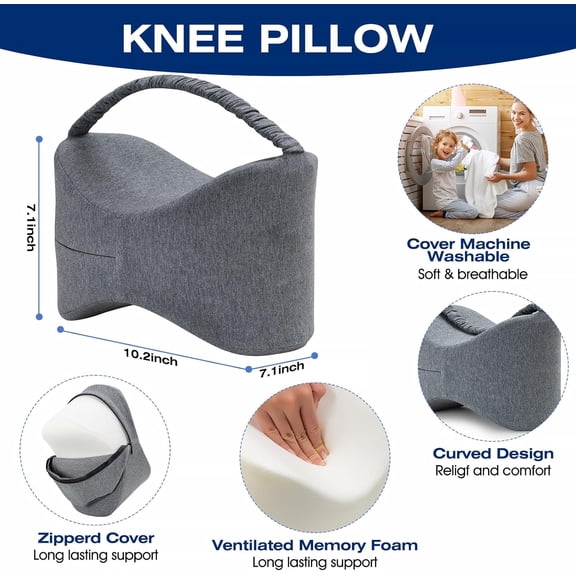 Knee Leg Pillow for Side Sleepers Leg Pillow for Side Sleeping with Strap- Memory Foam Wedge Spacer Cushion for Back,Hip Knee Pregnancy Sciatica Pain Relief Free Sleep Mask Ear Plugs Grey