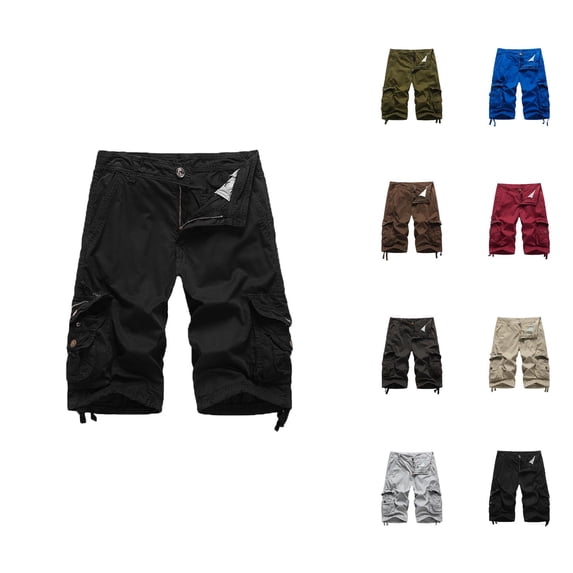 Knee Length Cargo Shorts for Men Summer Casual Button Closure Straight Leg Work Shorts with Pockets