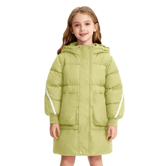 Knee-Length Children's Down Jacket: White Down-Filled Thickened Windproof Coat, Children's Winter Warmth Outerwear,120,Green