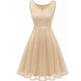 thumbnail image 1 of Knee Length Dress for Women Women's Short Lace Bridesmaid Dress Knee Length Swing Party Dress Solid Color V Neck Beige XL, 1 of 3