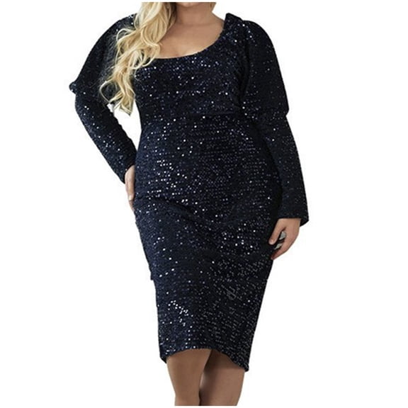 Knee Length Dress for Women Womens Sequin Dress Plus Size V Neck Party Cocktail Dresses Bodycon Wedding Evening Clubwear Boho Dress S-267 Black XL
