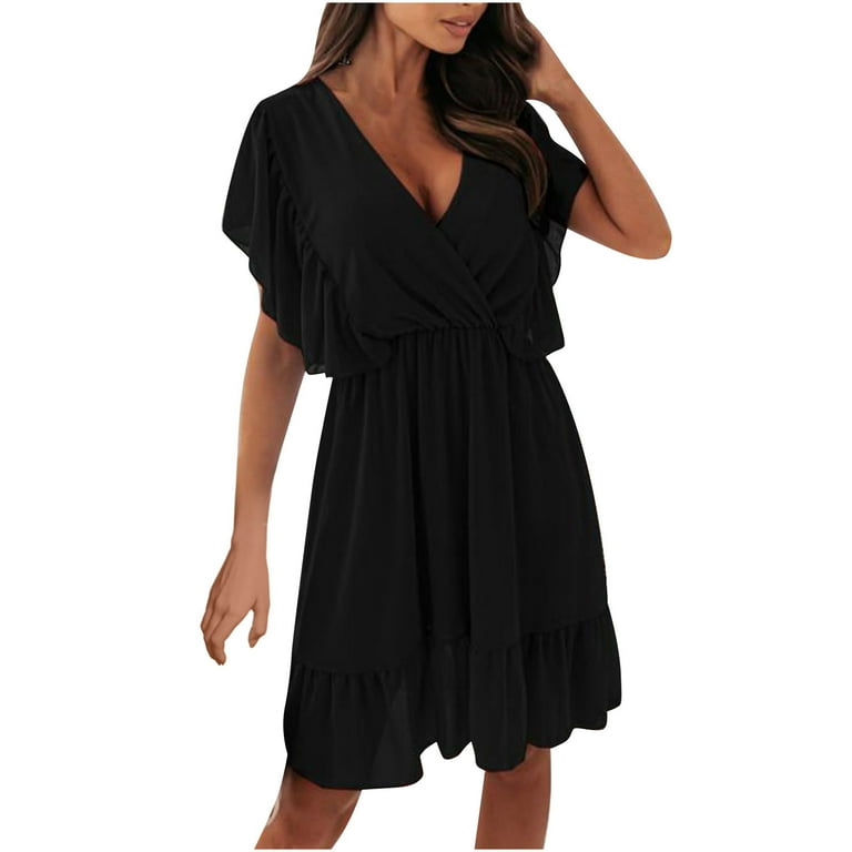 Ruffle elastic waist wrap dress shop