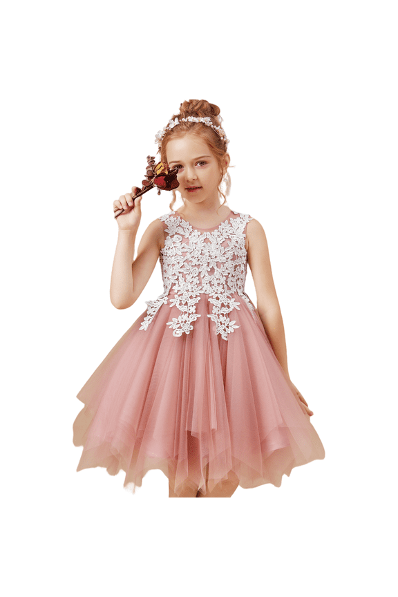 Knee Length Flower Girl Dress for Wedding Kids Tulle Princess Long Dresses Father Daughter Dance Girls Vestidos Lace Embroidery ( 2 -3Years)