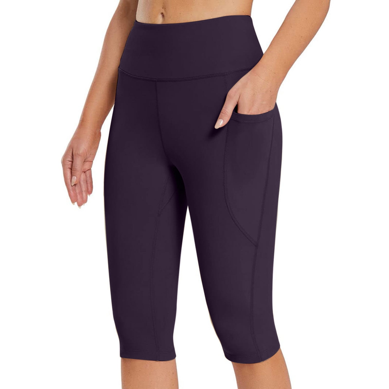 Knee Length Leggings for Women with Pockets High Rise Compression