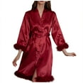 thumbnail image 1 of Knee Length Satin Robes for Women, Long Sleeve Silk Robes, Bride Bathrobe for Wedding Party Bridesmaid Bathrobes with Warp Tie Belt, 1 of 4