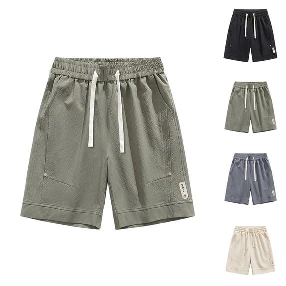 Knee Length Shorts for Men Summer Casual Elastic Waist Lightweight Breathable Straight Leg Loose Shorts with Pockets
