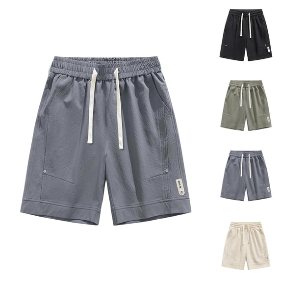Knee Length Shorts for Men Summer Casual Elastic Waist Lightweight Breathable Straight Leg Loose Shorts with Pockets