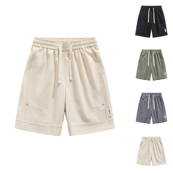 Knee Length Shorts for Men Summer Casual Elastic Waist Lightweight Breathable Straight Leg Loose Shorts with Pockets