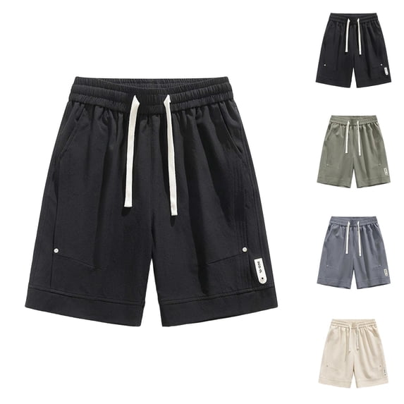 Knee Length Shorts for Men Summer Casual Elastic Waist Lightweight Breathable Straight Leg Loose Shorts with Pockets