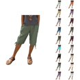 thumbnail image 1 of Knee Length Shorts for Women 2026 Summer Cotton Linen Elastic Waist Drawstring Elastic Hem Casual Shorts with Pockets, 1 of 8