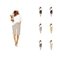 thumbnail image 1 of Knee Length Shorts for Women 2026 Summer Elastic High Waist Drawstring Wide Straight Leg Casual Shorts with Pockets, 1 of 8