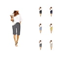 thumbnail image 1 of Knee Length Shorts for Women 2026 Summer Elastic High Waist Drawstring Wide Straight Leg Casual Shorts with Pockets, 1 of 8