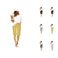 thumbnail image 1 of Knee Length Shorts for Women 2026 Summer Elastic High Waist Drawstring Wide Straight Leg Casual Shorts with Pockets, 1 of 8