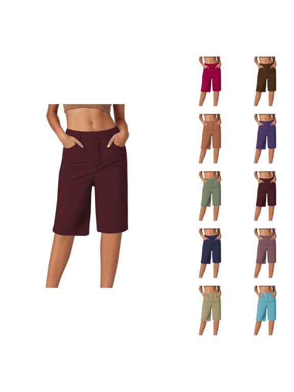 Knee Length Shorts for Women 2026 Summer Stretchy Straight Leg Dressy Casual Office Work Shorts with Pockets