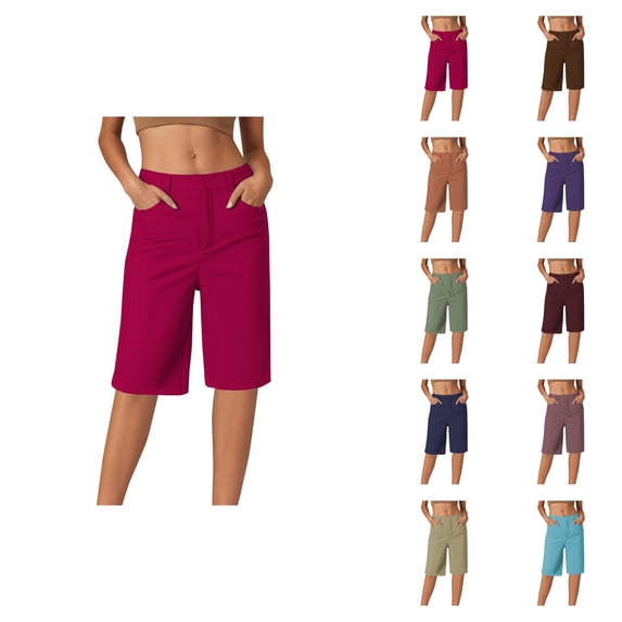 Knee Length Shorts for Women 2026 Summer Stretchy Straight Leg Dressy Casual Office Work Shorts with Pockets