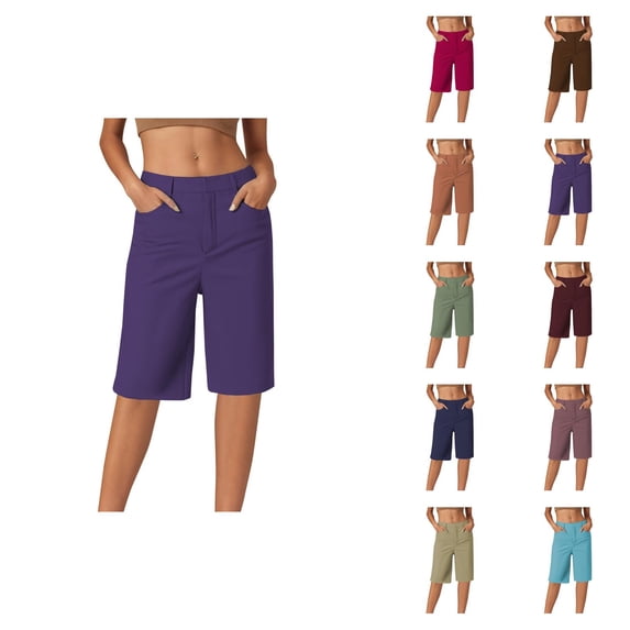 Knee Length Shorts for Women 2026 Summer Stretchy Straight Leg Dressy Casual Office Work Shorts with Pockets