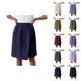 thumbnail image 1 of Knee Length Shorts for Women Summer Casual Cotton Linen Lightweight Elastic Waist Wide Straight Leg Skorts with Pockets, 1 of 7