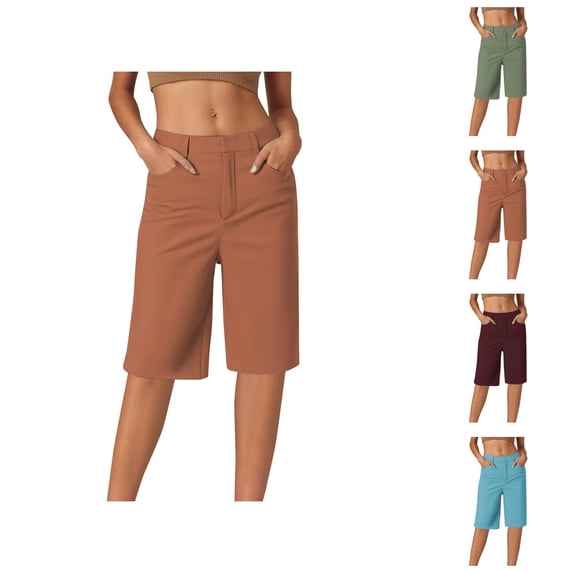 Knee Length Shorts for Women Summer Casual Stretchy Straight Leg Relaxed Fit Business Casual Work Shorts with Pockets