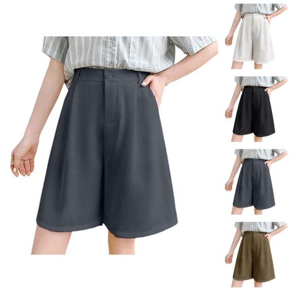 Knee Length Shorts for Women Summer Lightweight Chiffon High Waisted Wide Leg A Line Flowy Dressy Casual Work Shorts