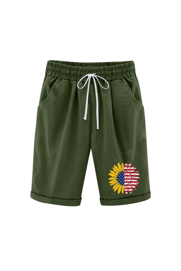 Knee Length Shorts for Women with Side Pockets Casual Solid Straight Leg Drawstring Elastic Waist Floral Graphic Athletic Bermuda Short